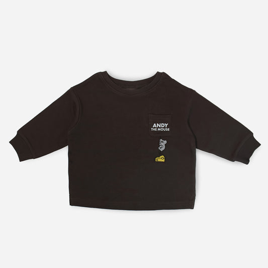 トレーナー ポケット刺繍 チャコール (80、90)