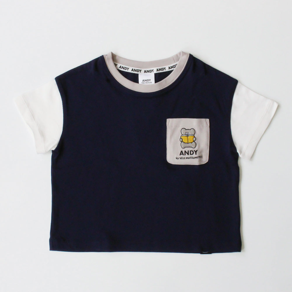 Kids T-shirt with embroidered pockets, navy