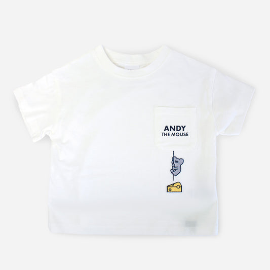 キッズ 半袖Tシャツ ポケット刺繍 オフホワイト