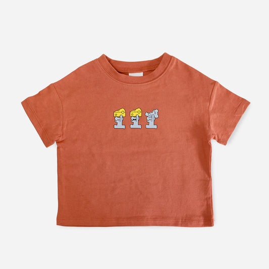 キッズ 半袖 Tシャツ 3連刺繍 オレンジ